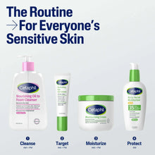 Cetaphil sensitive skin routine lineup featuring nourishing oil-to-foam cleanser