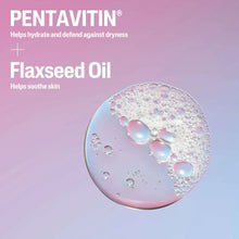 Flaxseed oil skincare graphic with circular bubbles and moisturizing droplets