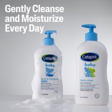 Two Cetaphil Baby bottles with blue pumps: daily lotion and wash