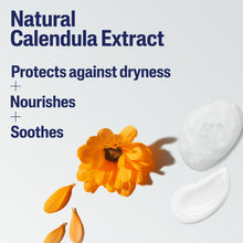 Natural calendula extract with cream swirls and flower on skincare graphic
