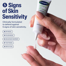Cetaphil Hydrating Eye Gel-Cream tube squeezed onto fingertips for sensitive skin