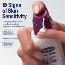 Cetaphil bottle nozzle dispensing white cream onto fingertips