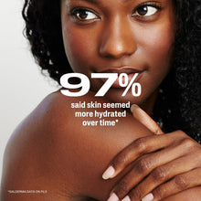 Cetaphil moisturizing cream on skin, '97% said skin seemed more hydrated' text