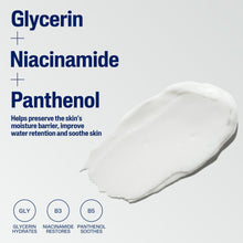 Cetaphil moisturizing cream with glycerin, niacinamide, panthenol on white cream smear