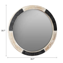 30.7-in round wood mirror with black textured rim and silver reflective glass