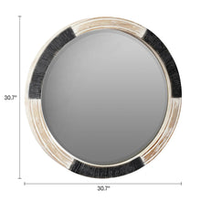 Round mirror with light wood and dark textured rim, 30.7 in diameter