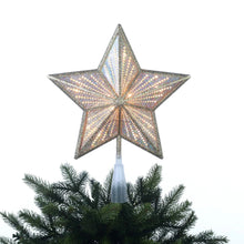 Iridescent LED star Christmas tree topper with glowing bulbs and white mounting stem