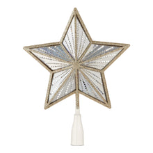 Champagne-gold LED star tree topper with glowing bulbs and white mounting stem