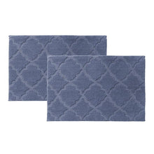Blue trellis bath rug set of 2, rectangular rugs shown side by side