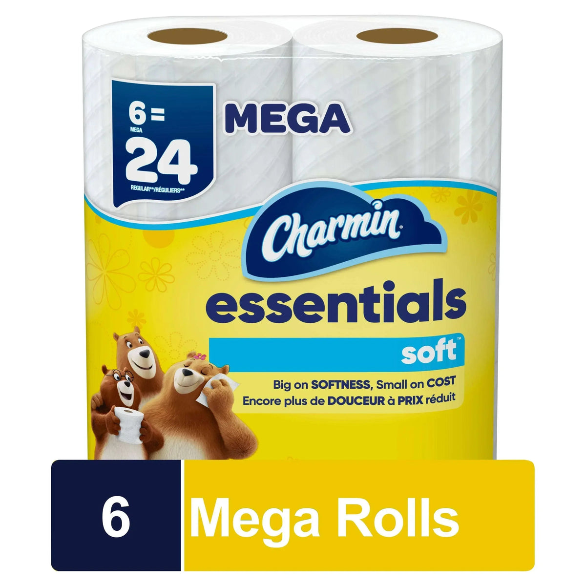 Charmin Essentials Soft Toilet Paper 6 Mega Rolls, 330 Sheets Per Roll