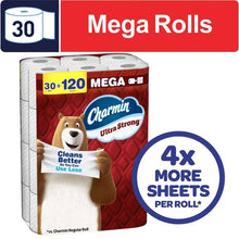 Toilet paper mega rolls pack with 30 rolls, white tissue rolls in red packaging