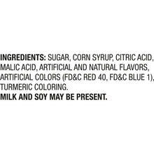 Mini Pops ingredients text panel: sugar, corn syrup, citric acid, malic acid