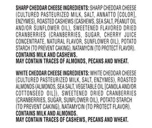 Ingredients list for sharp cheddar and white cheddar cheese snack packs