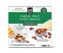 Snack multipack box showing 12 single-serve cheese, fruit & nut snacks