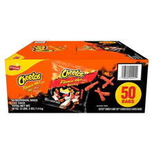 Flamin' Hot Cheetos 50-count snack box, orange and black packaging