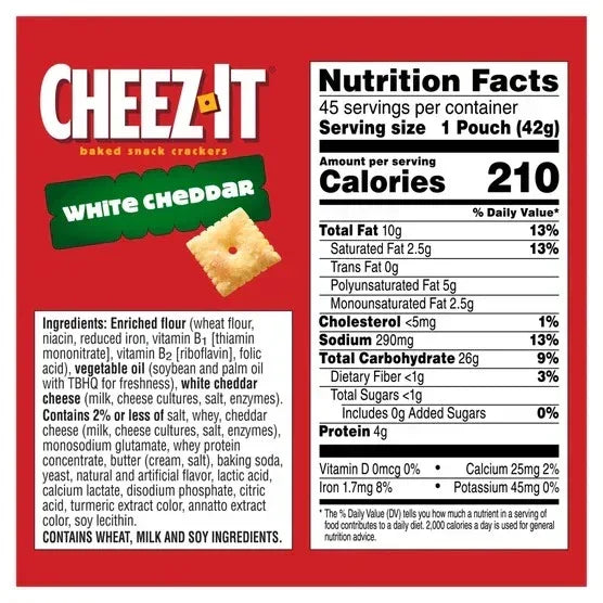 Cheez-It White Cheddar Baked Snack Cracker, 1.5 oz, 45-count