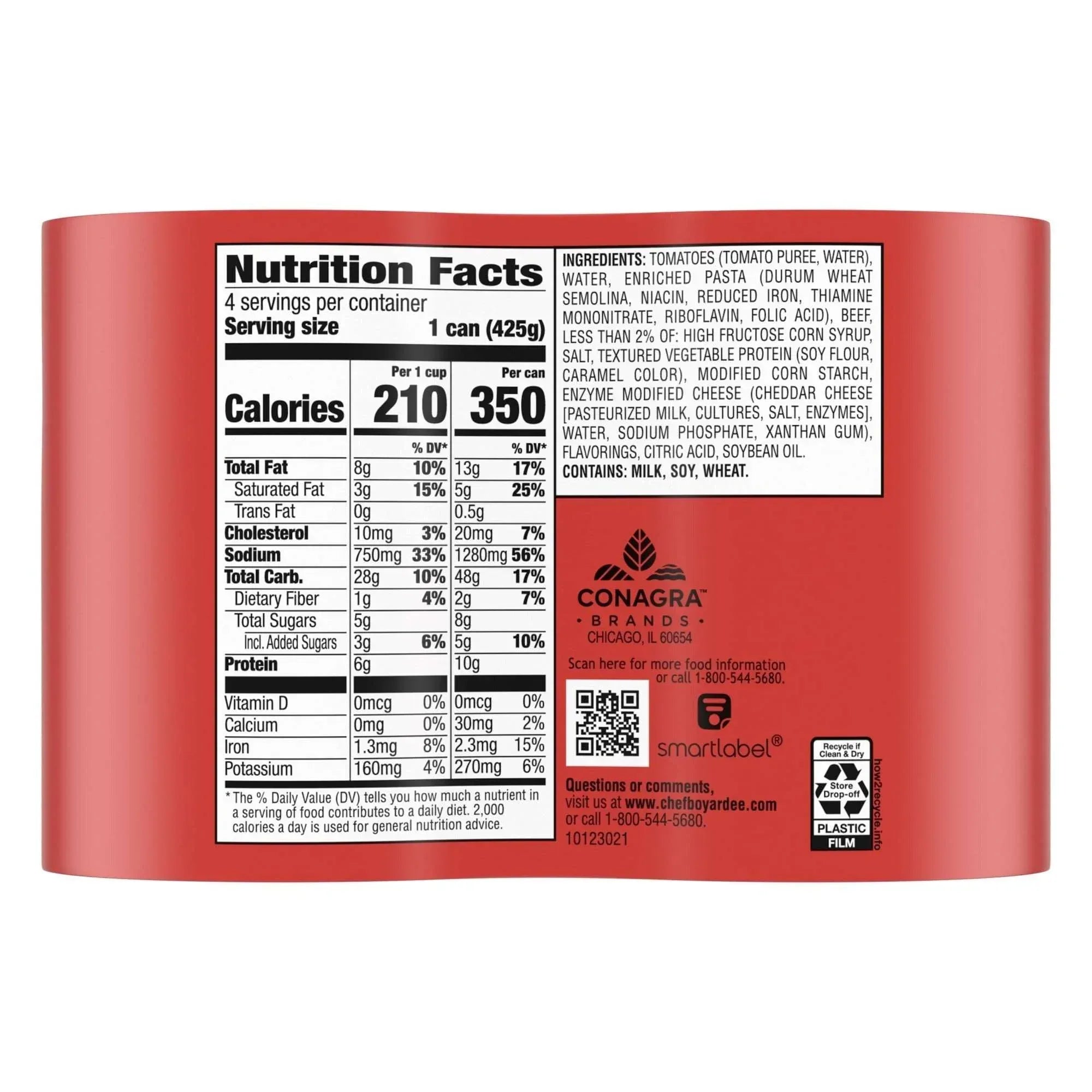 Chef Boyardee Beefaroni in Tomato and Meat Sauce, Ready-to-Eat Meal, 15 oz. Can (Pack of 4)