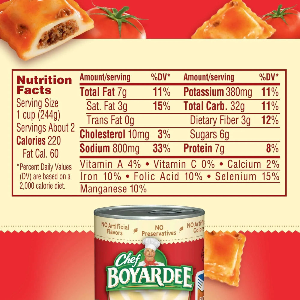 Chef Boyardee Mini Ravioli, Beef Ravioli in Pasta Sauce, Ready-to-Eat Meal, 15 oz. Can - USA MEGA SHOP