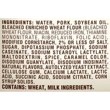Ingredients list for sausage gravy, including water, pork, wheat flour, milk, spices.