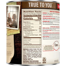 Nutrition Facts and ingredients panel on hot dog chili sauce can lid