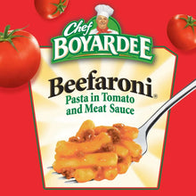 Chef Boyardee Beefaroni pasta in tomato and meat sauce product label front