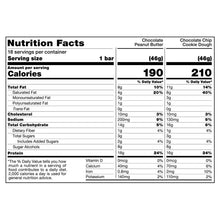 FITCRUNCH nutrition facts label for chocolate peanut butter and chocolate chip flavors