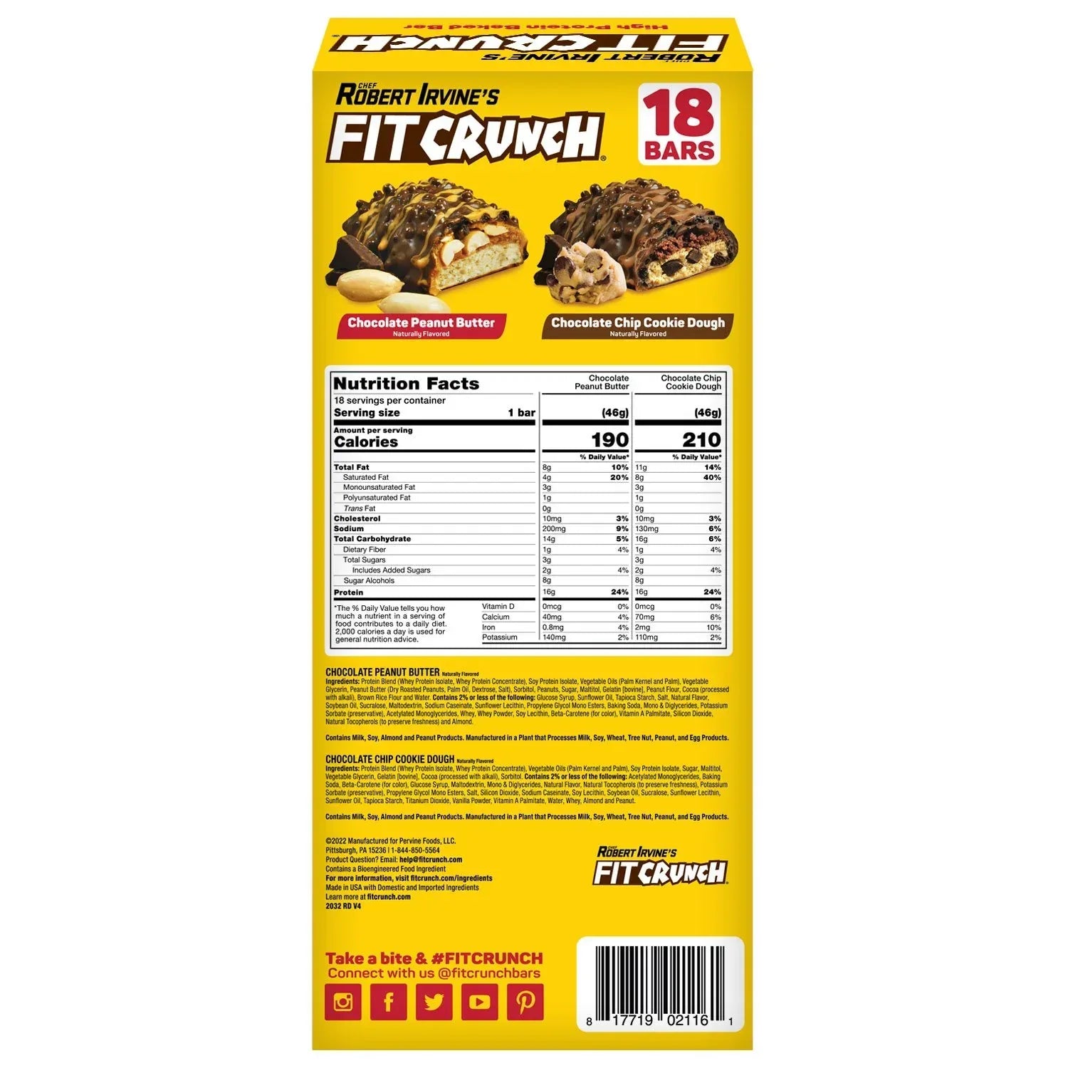 Chef Robert Irvine's FITCRUNCH High Protein Baked Bars, Variety Pack, 1.62 oz. 18 ct.