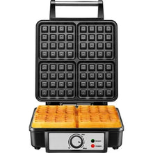 4-slice Belgian waffle maker with square grid plates and open top lid