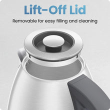 Electric kettle with lift-off lid open, showing the removable inner lid