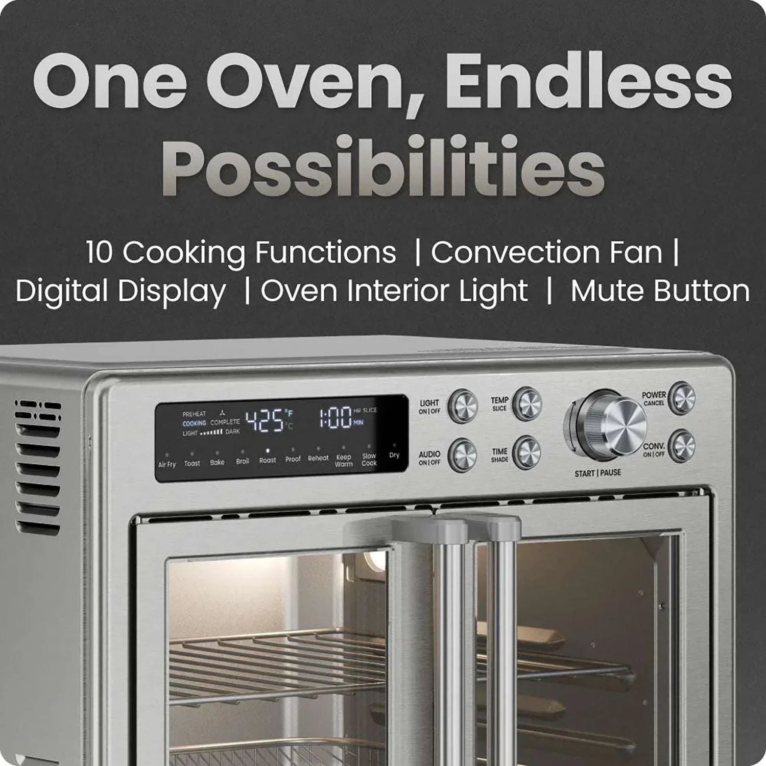 Chefman 10-in-1 Stainless Steel French Door Toaster Oven Air Fryer