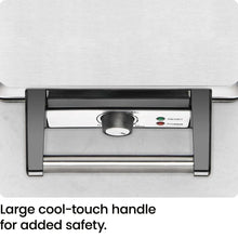 4-slice Belgian waffle maker with cool-touch handle and front temperature control knob