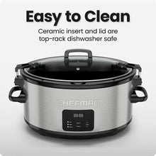 Stainless slow cooker with black lid and front digital display