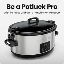 Stainless slow cooker with locking lid and carry handles