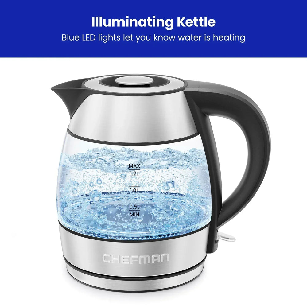 Chefman Rapid Boil 1.2L Electric Tea Kettle with Removable Lid - Stainless Steel - USA MEGA SHOP