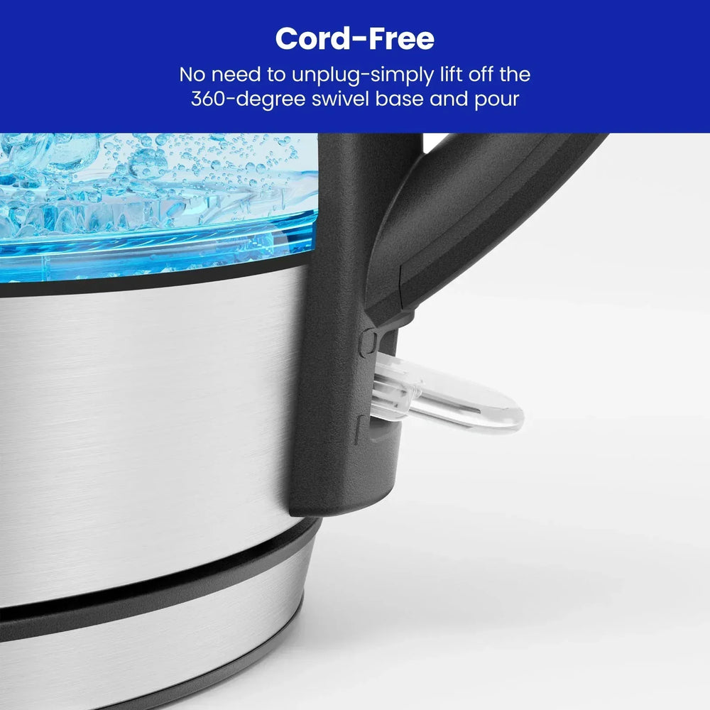 Chefman Rapid Boil 1.2L Electric Tea Kettle with Removable Lid - Stainless Steel - USA MEGA SHOP