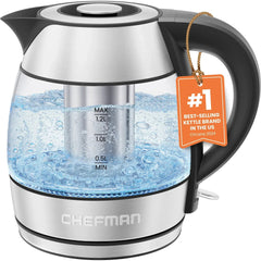 Chefman Rapid Boil 1.2L Electric Tea Kettle with Removable Lid - Stainless Steel