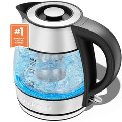 Chefman Rapid Boil 1.2L Electric Tea Kettle with Removable Lid - Stainless Steel - USA MEGA SHOP