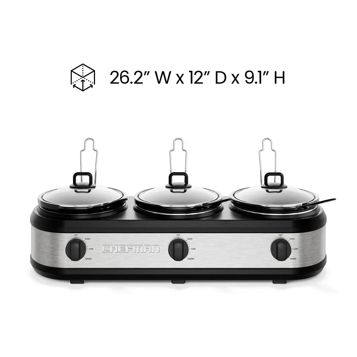 Chefman Stainless Steel Triple Slow Cooker & Buffet Server - USA MEGA SHOP