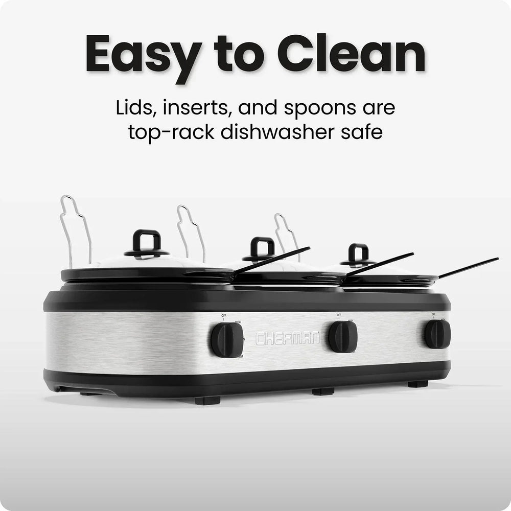 Chefman Stainless Steel Triple Slow Cooker & Buffet Server - USA MEGA SHOP