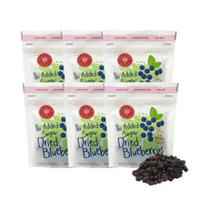 No-added-sugar dried blueberries multipack in sealed pouches with scattered berries