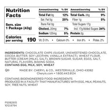 Nutrition Facts label for chocolate chip cookies, serving 1 package (43 g)