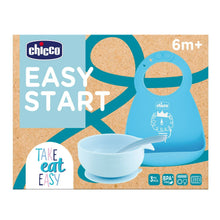 Chicco Easy Start teal silicone feeding gift set box with bib and bowl