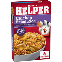 Chicken fried rice seasoning mix box with red and purple design and bowl art