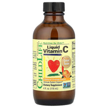 Liquid vitamin C bottle, Natural Orange flavor, amber bottle with black cap