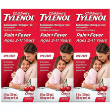 Children's Tylenol Pain + Fever dye-free cherry flavor medicine boxes