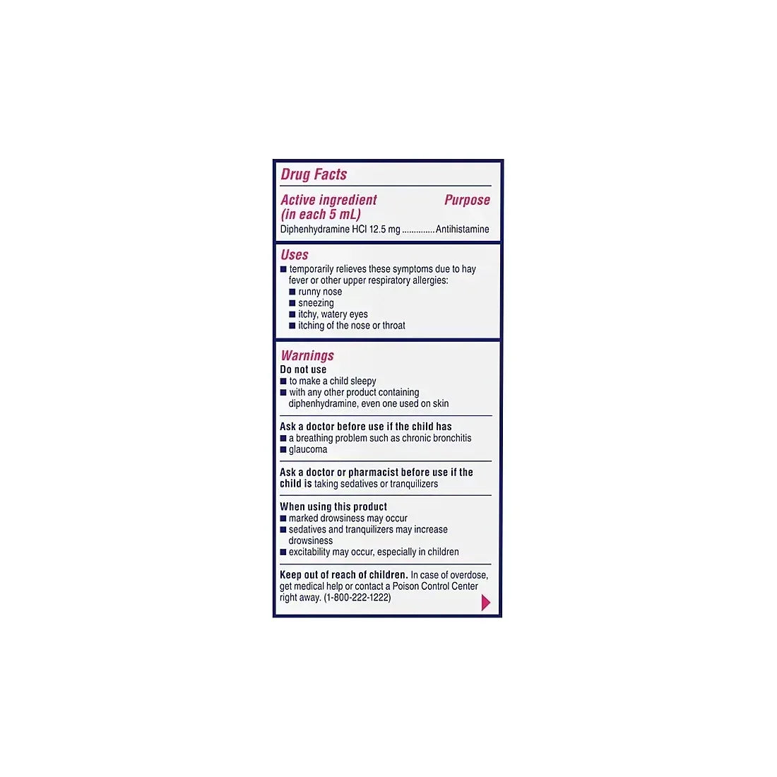Children’s Benadryl Dye-Free Allergy Relief Liquid, Bubble Gum Flavor, 8 fl oz Bottles, 2 Pack