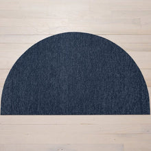 Chilewich shag indoor/outdoor welcome mat, navy semicircle close-up, shag fibers texture