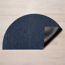 Chilewich shag indoor/outdoor welcome mat, navy semicircle with visible non-slip backing