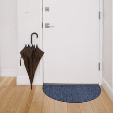 Chilewich shag indoor/outdoor welcome mat, dark blue semicircle with curved edge