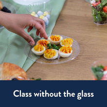 Clear plastic 7 in dessert plate with deviled eggs, ridged rim